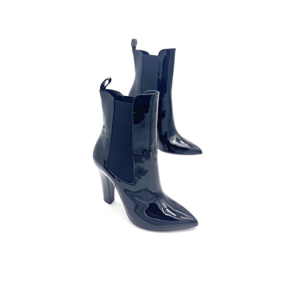 Gucci Black Patent Leather Chelsea Boots Pointed Toe Block Heel 39.5 - Picture 4 of 12